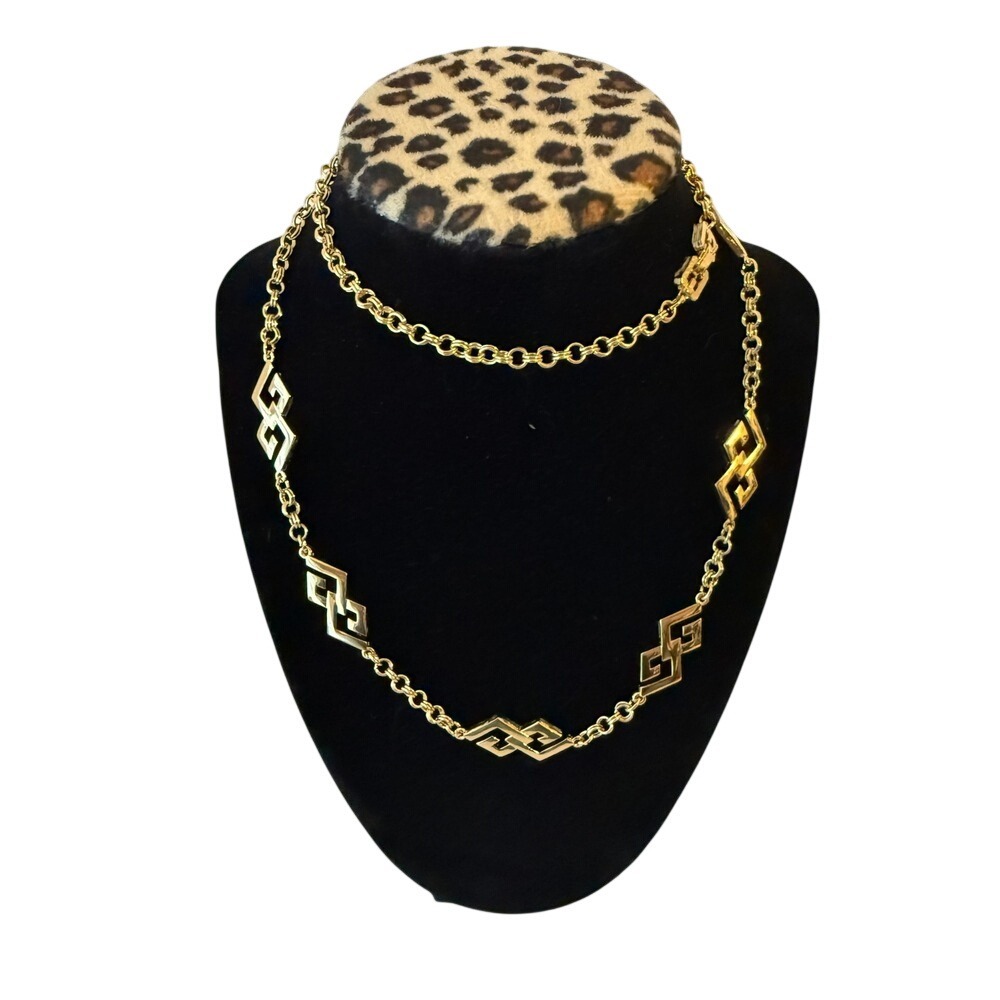 Vintage Givenchy‎ Necklace Gold Tone Logo Geometric 30" Statement Designer Chain